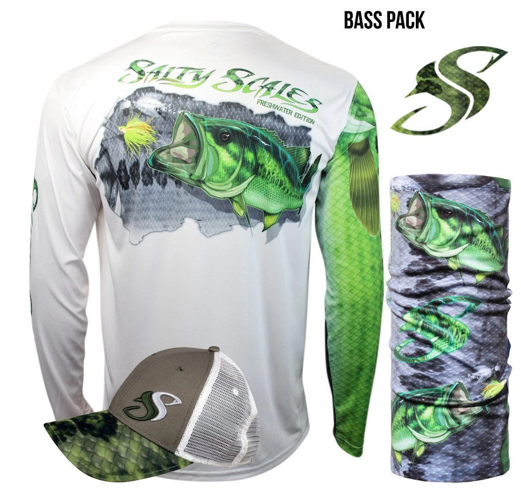 Salty Scales Performance Gear Largemouth Bass Long Sleeve Scale Sun-Shield Gift Pack 1 Salty Scales Performance Gear Largemouth Bass Long Sleeve Scale Sun-Shield Gift Pack