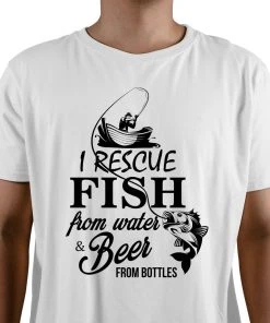 Thefishingshop I Rescue Fish From Water And Beer From Bottles Men's T-Shirt Casual Wear